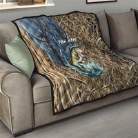 Personalized Walleye Splash Quilt Camo Reeds and Night Forest Fishing Theme TS04