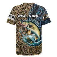 Personalized Walleye Splash Rugby Jersey Camo Reeds and Night Forest Fishing Theme - Wonder Print Shop