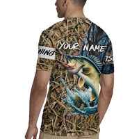 Personalized Walleye Splash Rugby Jersey Camo Reeds and Night Forest Fishing Theme - Wonder Print Shop