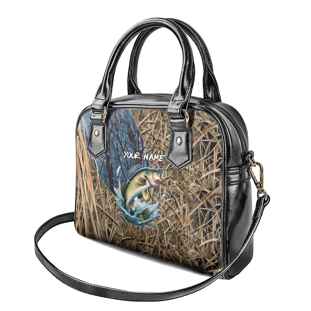 Personalized Walleye Splash Shoulder Handbag Camo Reeds and Night Forest Fishing Theme TS04