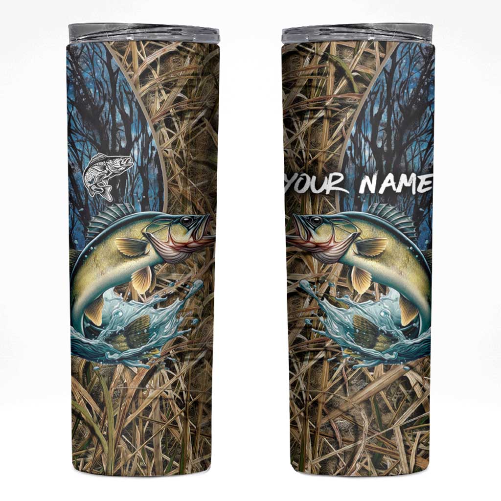 Personalized Walleye Splash Skinny Tumbler Camo Reeds and Night Forest Fishing Theme - Wonder Print Shop