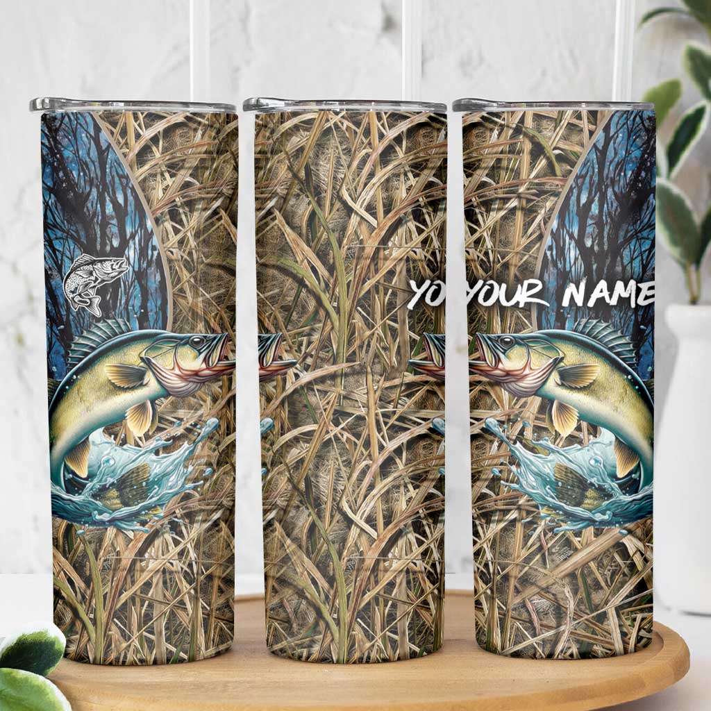 Personalized Walleye Splash Skinny Tumbler Camo Reeds and Night Forest Fishing Theme - Wonder Print Shop