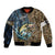 Personalized Walleye Splash Sleeve Zip Bomber Jacket Camo Reeds and Night Forest Fishing Theme - Wonder Print Shop