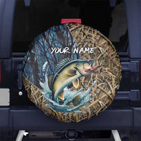 Personalized Walleye Splash Spare Tire Cover Camo Reeds and Night Forest Fishing Theme TS04