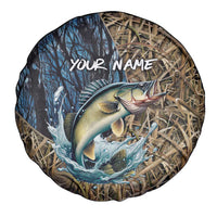 Personalized Walleye Splash Spare Tire Cover Camo Reeds and Night Forest Fishing Theme TS04