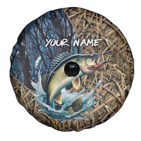 Personalized Walleye Splash Spare Tire Cover Camo Reeds and Night Forest Fishing Theme TS04
