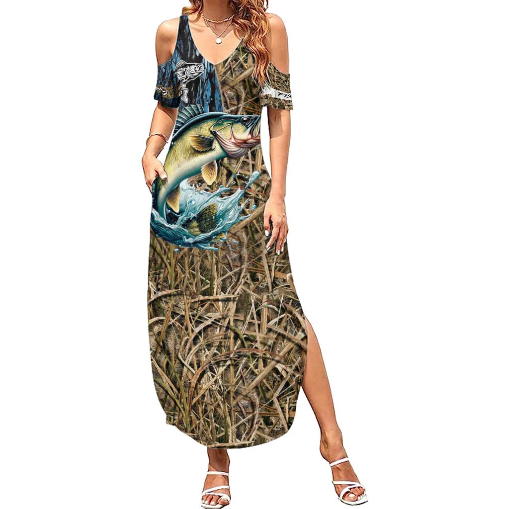 Personalized Walleye Splash Summer Maxi Dress Camo Reeds and Night Forest Fishing Theme - Wonder Print Shop