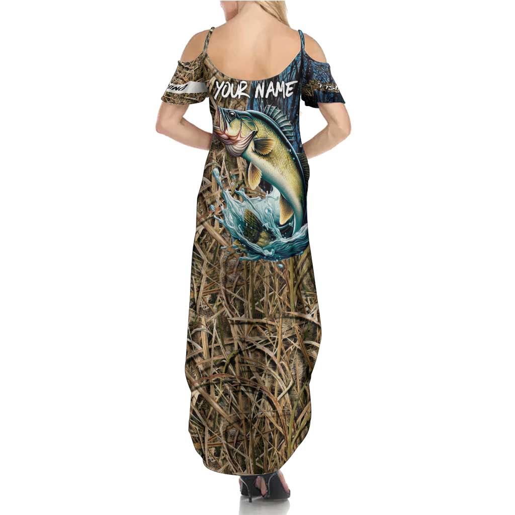 Personalized Walleye Splash Summer Maxi Dress Camo Reeds and Night Forest Fishing Theme - Wonder Print Shop