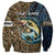 Personalized Walleye Splash Sweatshirt Camo Reeds and Night Forest Fishing Theme - Wonder Print Shop