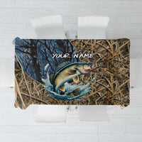 Personalized Walleye Splash Tablecloth Camo Reeds and Night Forest Fishing Theme TS04