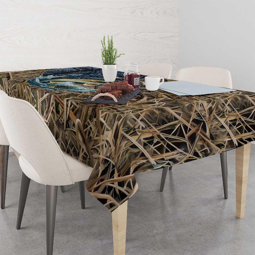 Personalized Walleye Splash Tablecloth Camo Reeds and Night Forest Fishing Theme TS04