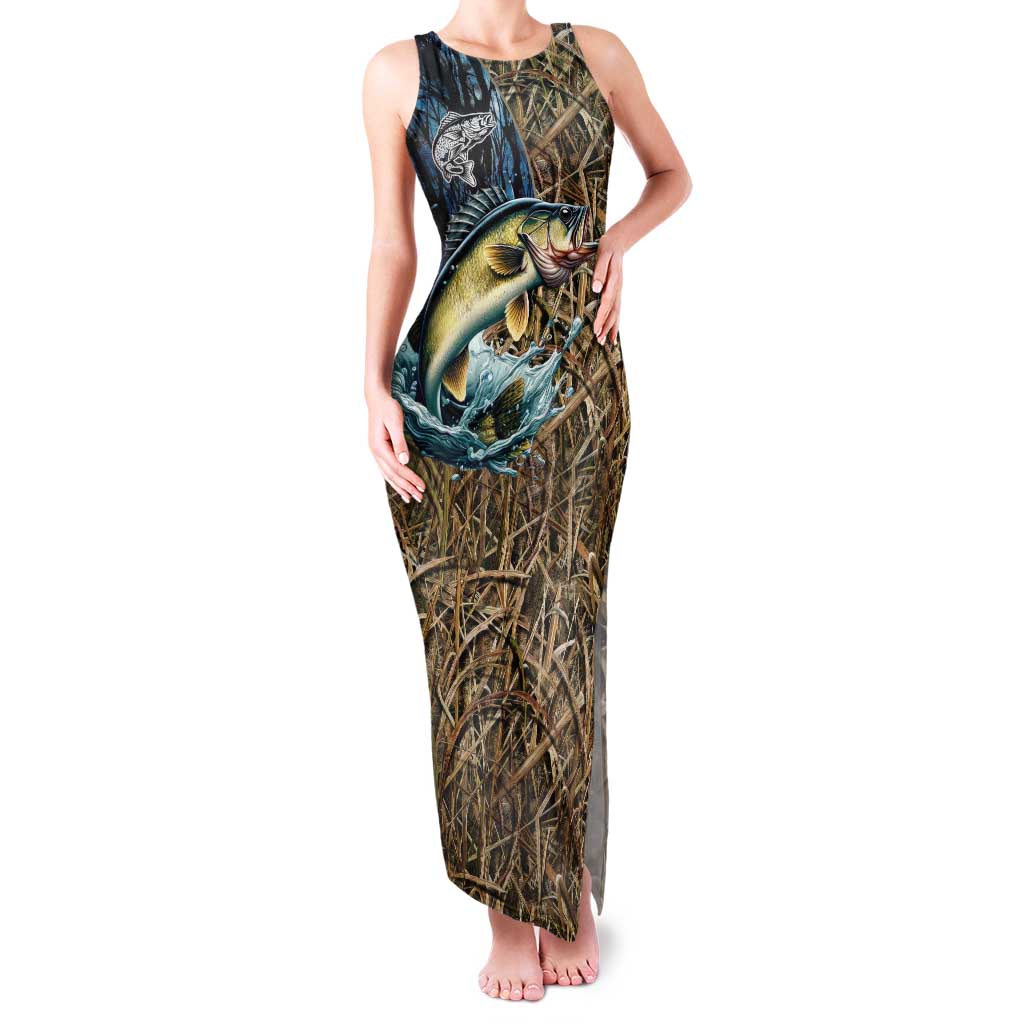 Personalized Walleye Splash Tank Maxi Dress Camo Reeds and Night Forest Fishing Theme - Wonder Print Shop