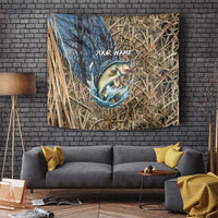 Personalized Walleye Splash Tapestry Camo Reeds and Night Forest Fishing Theme TS04