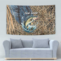 Personalized Walleye Splash Tapestry Camo Reeds and Night Forest Fishing Theme TS04