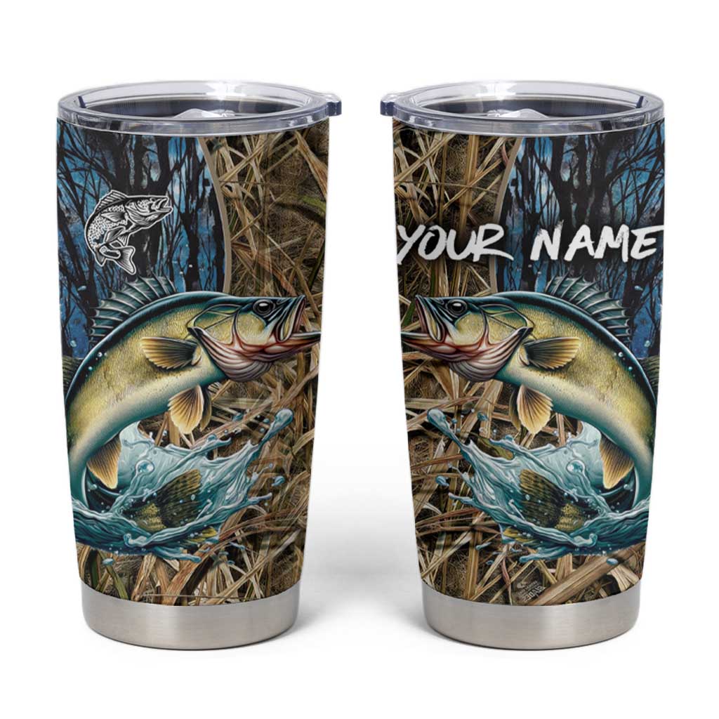 Personalized Walleye Splash Tumbler Cup Camo Reeds and Night Forest Fishing Theme - Wonder Print Shop