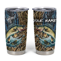 Personalized Walleye Splash Tumbler Cup Camo Reeds and Night Forest Fishing Theme - Wonder Print Shop