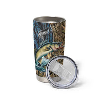 Personalized Walleye Splash Tumbler Cup Camo Reeds and Night Forest Fishing Theme - Wonder Print Shop
