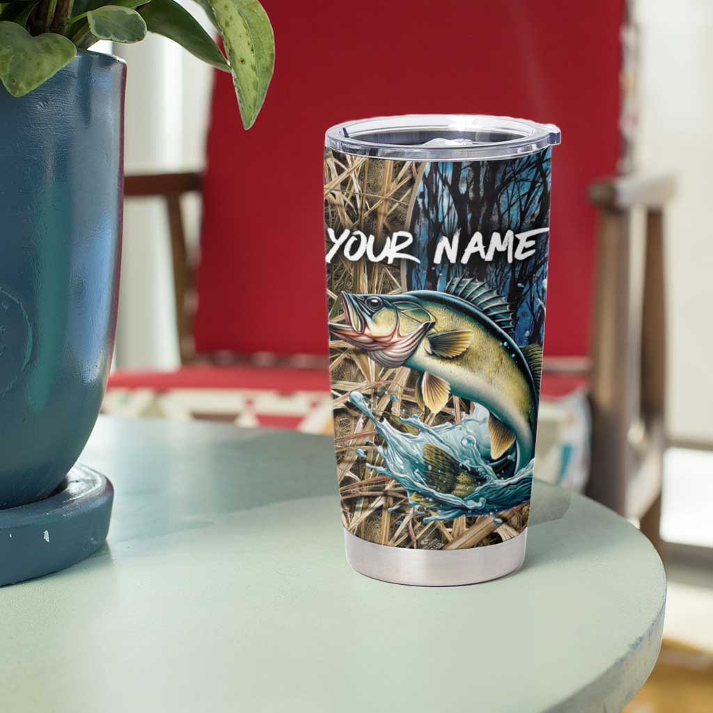 Personalized Walleye Splash Tumbler Cup Camo Reeds and Night Forest Fishing Theme - Wonder Print Shop