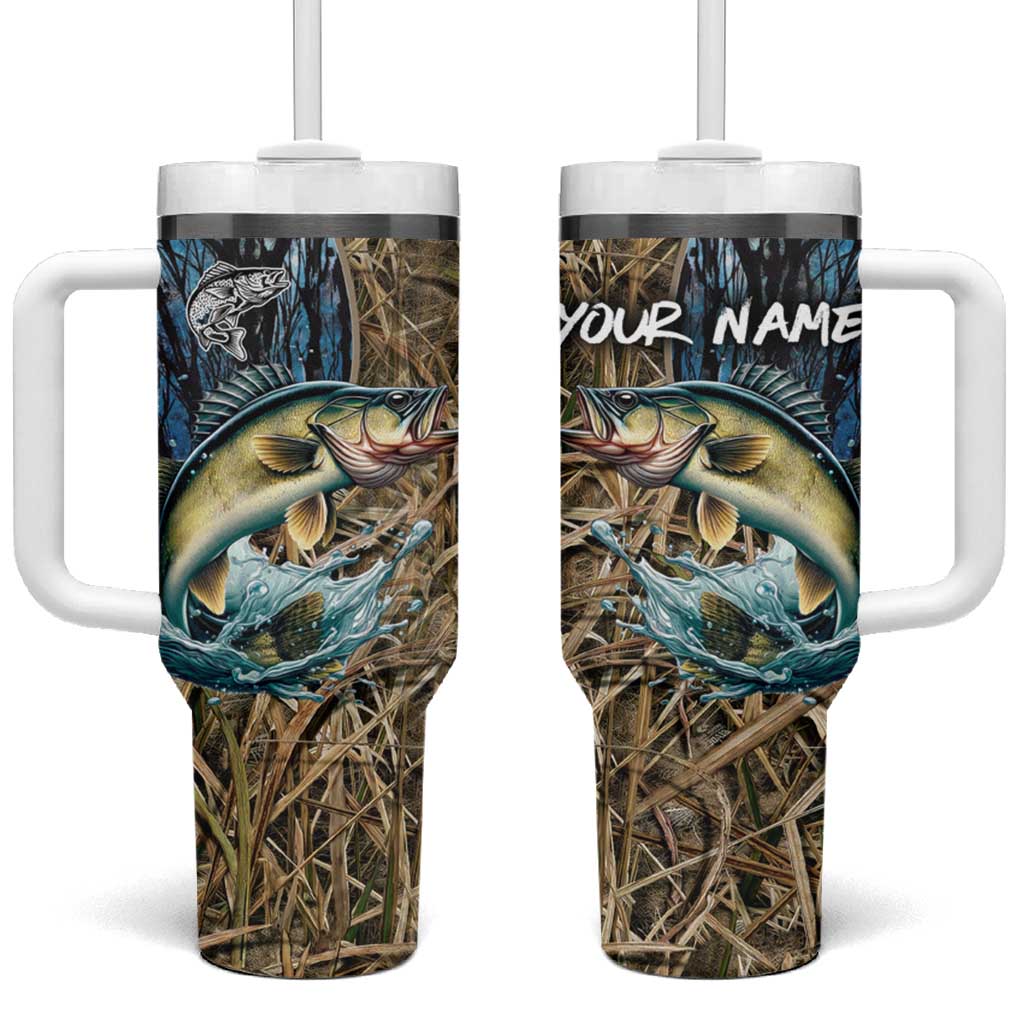 Personalized Walleye Splash Tumbler With Handle Camo Reeds and Night Forest Fishing Theme - Wonder Print Shop