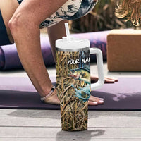 Personalized Walleye Splash Tumbler With Handle Camo Reeds and Night Forest Fishing Theme - Wonder Print Shop