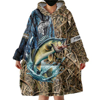 Personalized Walleye Splash Wearable Blanket Hoodie Camo Reeds and Night Forest Fishing Theme - Wonder Print Shop