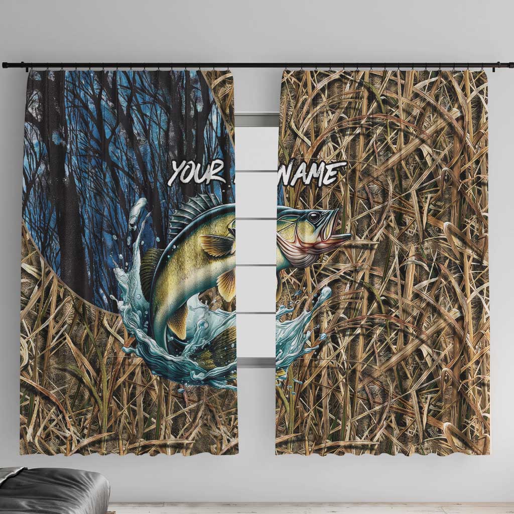 Personalized Walleye Splash Window Curtain Camo Reeds and Night Forest Fishing Theme - Wonder Print Shop
