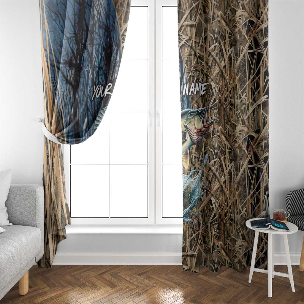 Personalized Walleye Splash Window Curtain Camo Reeds and Night Forest Fishing Theme TS04