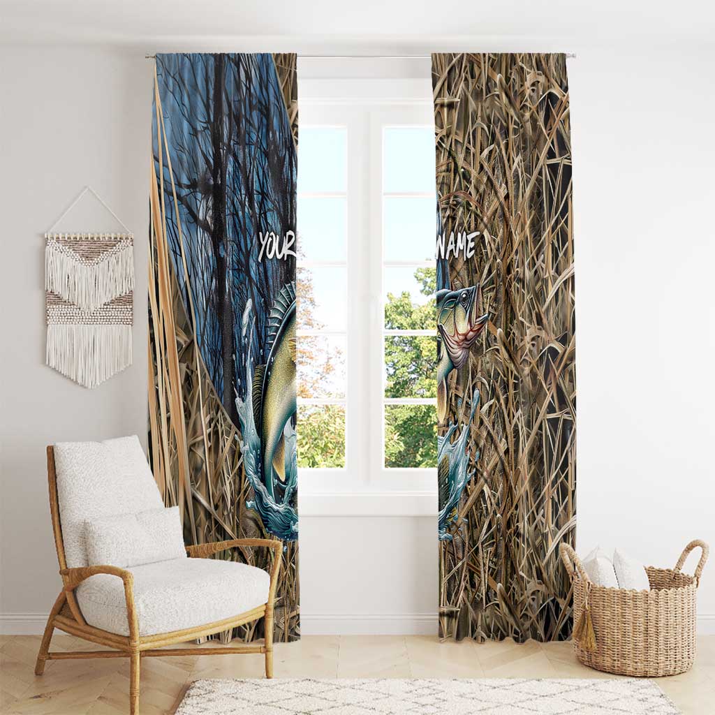 Personalized Walleye Splash Window Curtain Camo Reeds and Night Forest Fishing Theme TS04