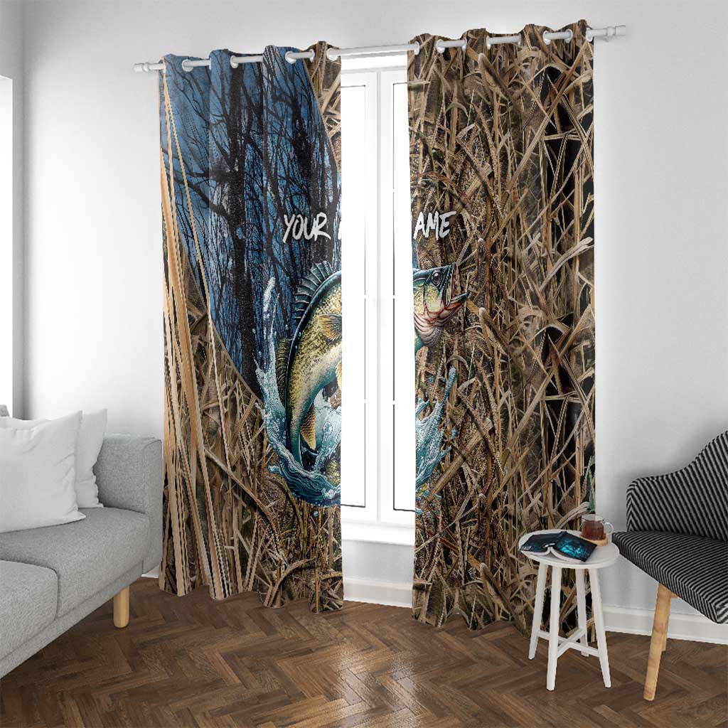 Personalized Walleye Splash Window Curtain Camo Reeds and Night Forest Fishing Theme TS04