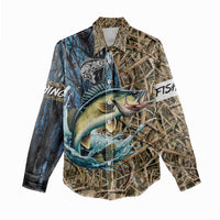 Personalized Walleye Splash Women Casual Shirt Camo Reeds and Night Forest Fishing Theme - Wonder Print Shop