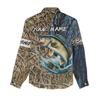 Personalized Walleye Splash Women Casual Shirt Camo Reeds and Night Forest Fishing Theme - Wonder Print Shop