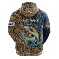 Personalized Walleye Splash Zip Hoodie Camo Reeds and Night Forest Fishing Theme - Wonder Print Shop