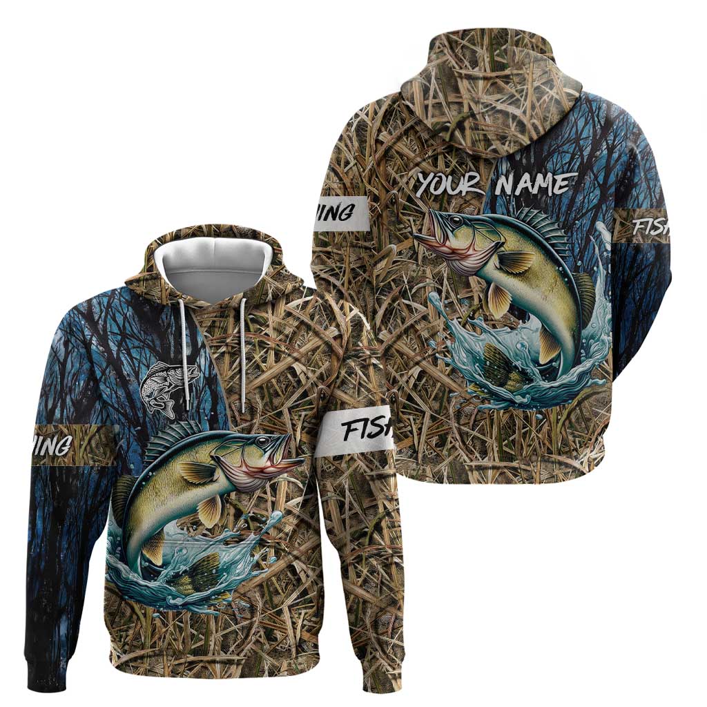Personalized Walleye Splash Zip Hoodie Camo Reeds and Night Forest Fishing Theme - Wonder Print Shop