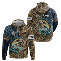 Personalized Walleye Splash Zip Hoodie Camo Reeds and Night Forest Fishing Theme - Wonder Print Shop