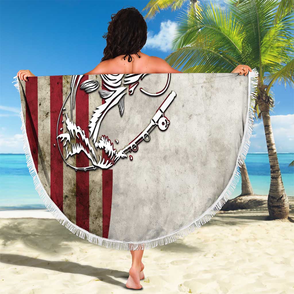 Personalized Distressed American Flag Bass Fishing Beach Blanket Hooked Fish and Rustic Vintage Theme - Wonder Print Shop