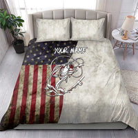Personalized Distressed American Flag Bass Fishing Bedding Set Hooked Fish and Rustic Vintage Theme - Wonder Print Shop