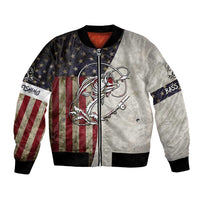 Personalized Distressed American Flag Bass Fishing Bomber Jacket Hooked Fish and Rustic Vintage Theme - Wonder Print Shop