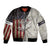Personalized Distressed American Flag Bass Fishing Bomber Jacket Hooked Fish and Rustic Vintage Theme - Wonder Print Shop