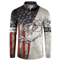 Personalized Distressed American Flag Bass Fishing Button Sweatshirt Hooked Fish and Rustic Vintage Theme - Wonder Print Shop