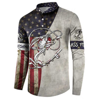 Personalized Distressed American Flag Bass Fishing Button Sweatshirt Hooked Fish and Rustic Vintage Theme - Wonder Print Shop
