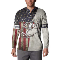 Personalized Distressed American Flag Bass Fishing Button Sweatshirt Hooked Fish and Rustic Vintage Theme - Wonder Print Shop