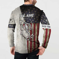 Personalized Distressed American Flag Bass Fishing Button Sweatshirt Hooked Fish and Rustic Vintage Theme - Wonder Print Shop