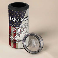 Personalized Distressed American Flag Bass Fishing 4 in 1 Can Cooler Tumbler Hooked Fish and Rustic Vintage Theme - Wonder Print Shop