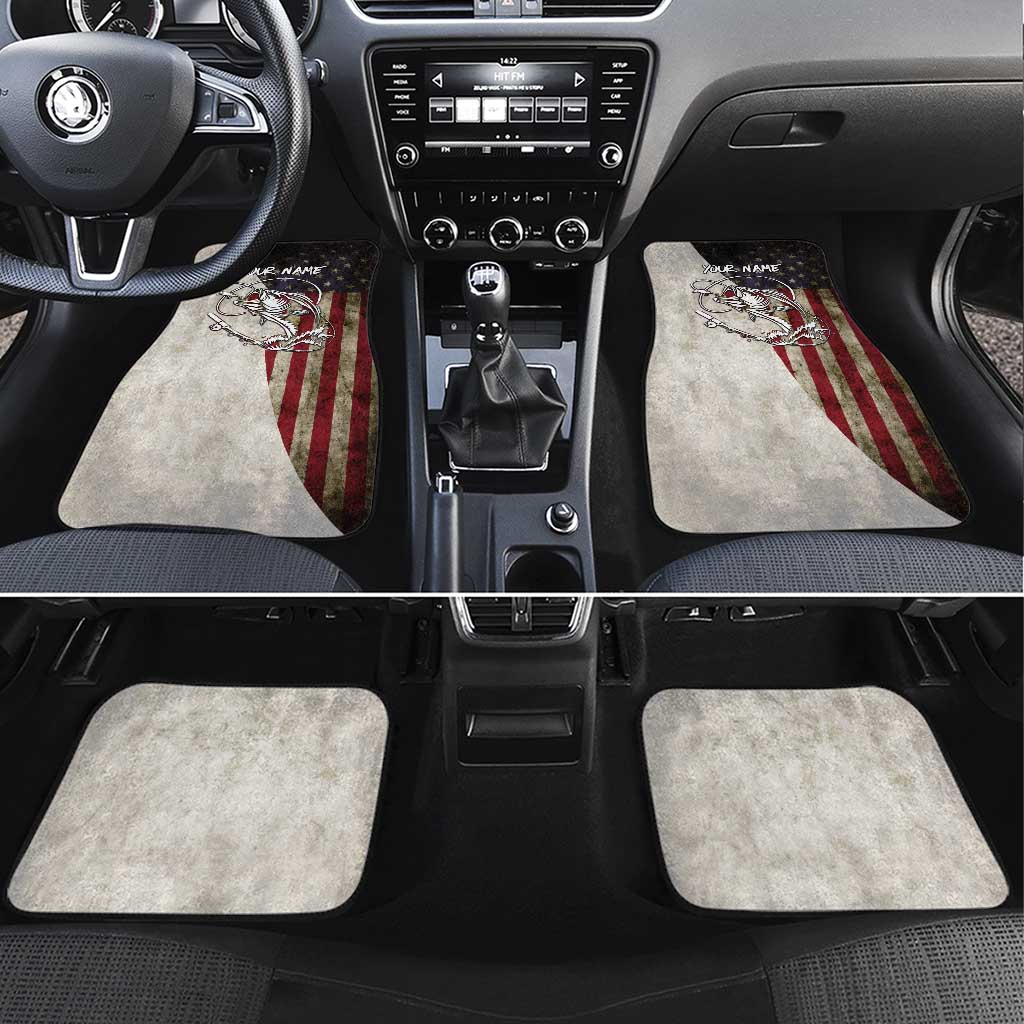Personalized Distressed American Flag Bass Fishing Car Mats Hooked Fish and Rustic Vintage Theme - Wonder Print Shop