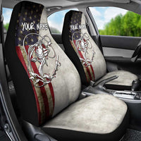 Personalized Distressed American Flag Bass Fishing Car Seat Cover Hooked Fish and Rustic Vintage Theme - Wonder Print Shop