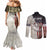 Personalized Distressed American Flag Bass Fishing Couples Matching Mermaid Dress and Long Sleeve Button Shirt Hooked Fish and Rustic Vintage Theme - Wonder Print Shop