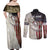 Personalized Distressed American Flag Bass Fishing Couples Matching Off Shoulder Maxi Dress and Long Sleeve Button Shirt Hooked Fish and Rustic Vintage Theme - Wonder Print Shop