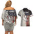 Personalized Distressed American Flag Bass Fishing Couples Matching Off Shoulder Short Dress and Hawaiian Shirt Hooked Fish and Rustic Vintage Theme - Wonder Print Shop