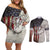Personalized Distressed American Flag Bass Fishing Couples Matching Off Shoulder Short Dress and Long Sleeve Button Shirt Hooked Fish and Rustic Vintage Theme - Wonder Print Shop