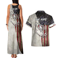 Personalized Distressed American Flag Bass Fishing Couples Matching Tank Maxi Dress and Hawaiian Shirt Hooked Fish and Rustic Vintage Theme - Wonder Print Shop